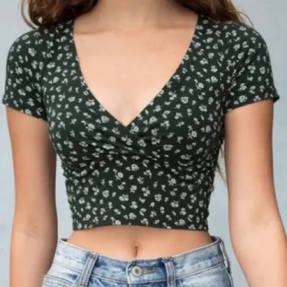 brandy melville green floral amara top
